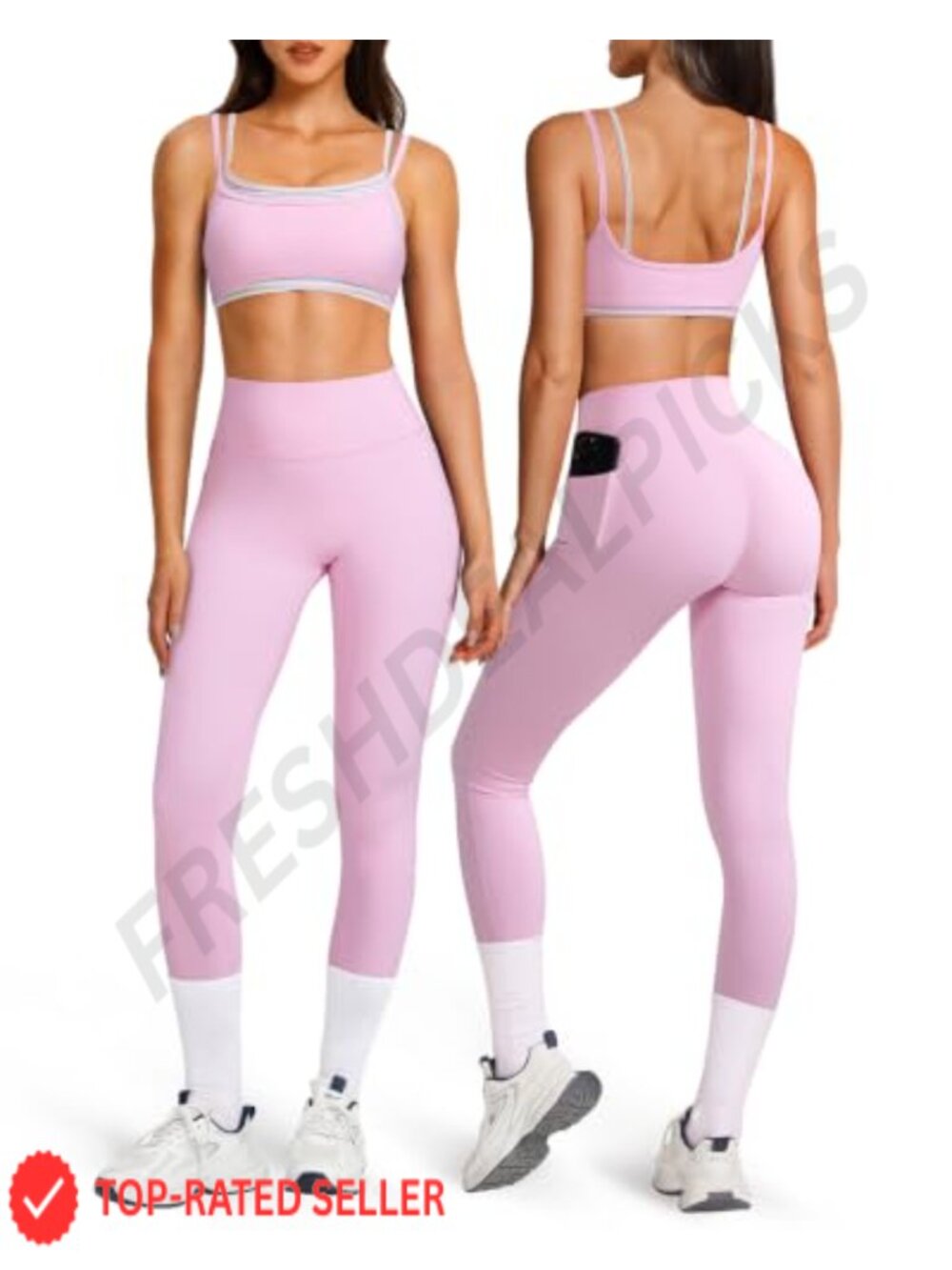 OMKAGI Workout Set: Strappy Sports Bra & High Waist Leggings Nylon Elastane
